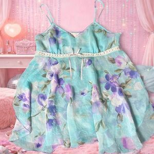Vintage California Dynasty Floral Chiffon Babydoll Chemise M